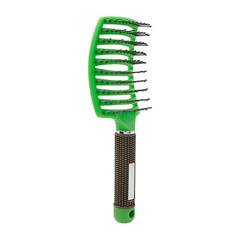 1Pcs Nylon Hair Brush Scalp Massage Comb Wet Curly Hair Care Bristle Anti-static Hairdressing Nylon Comb Wide Tooth Curved Comb: Green