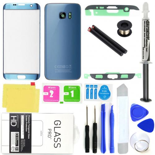 Ytre front glass skjerm digitizer montering erstatningssett til samsung galakse  s7 kant ytterskjerm erstatning uv lim sett: Blå