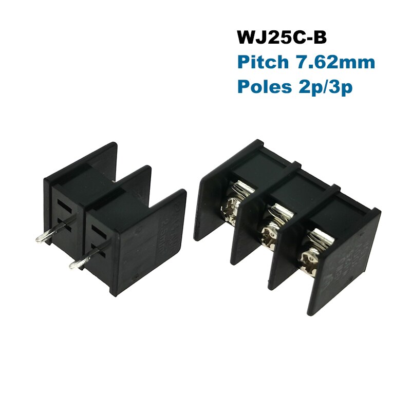5Pcs Barrier Screw PCB Terminal Block Pitch 7.62mm Morsettiera Straight 2P 3P Wire Connector Bornier Cable 22-14AWG 2.5mm2 15A: WJ25C-B / 3P