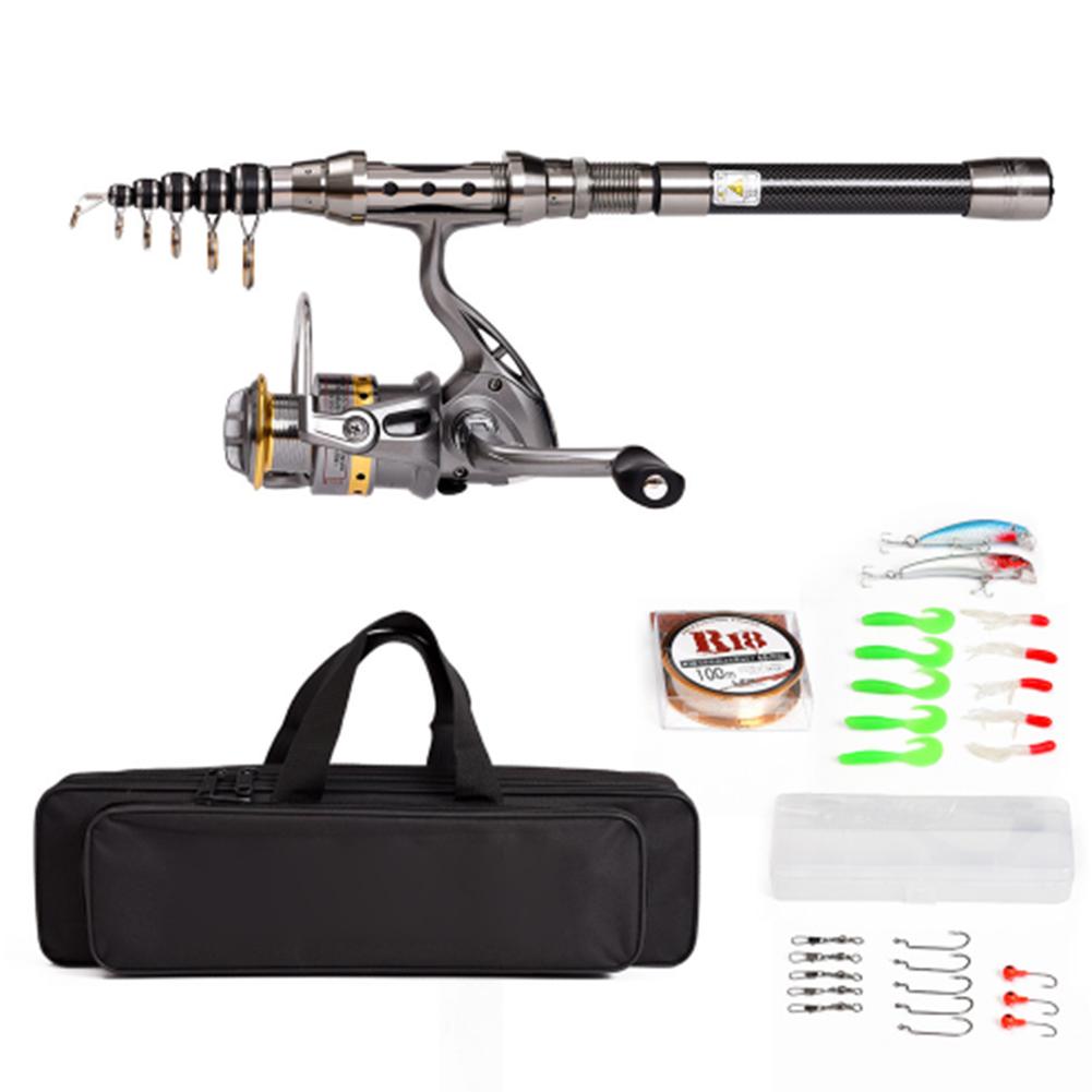 Telescopic Fishing Rod Spinning Reel+Line+Lures Hooks Combo Full Kit with Bag