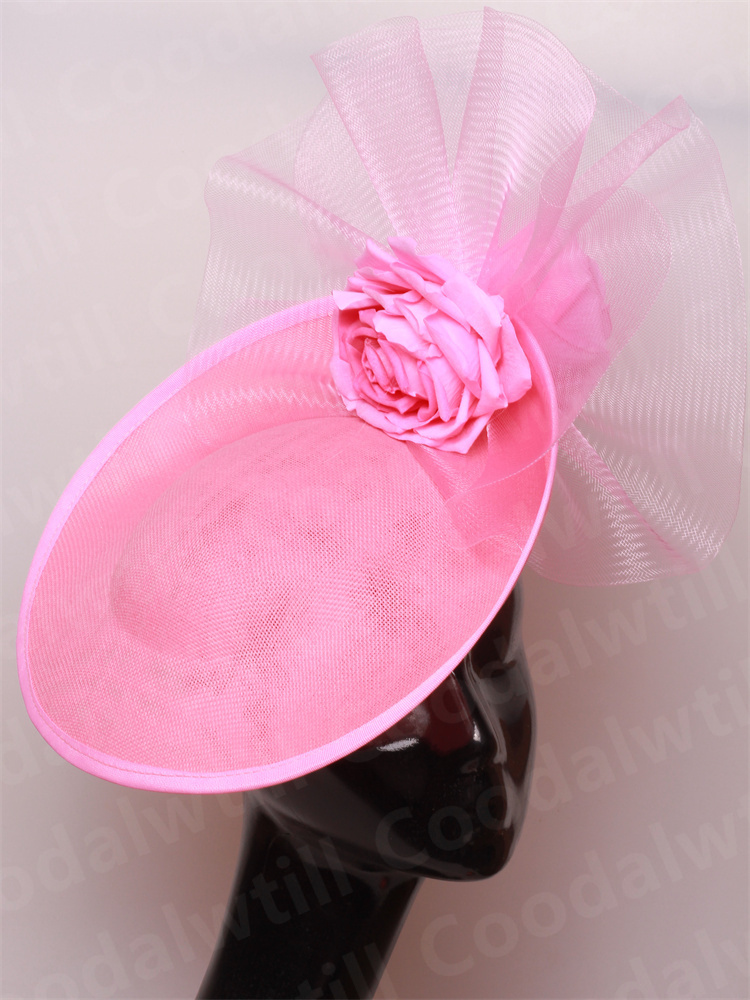 Chique marinha fascinators chapéu para mulheres elegante royal ascot millinery boné noiva casamento cocktail acessórios de cabelo véus headpiece: Rosa