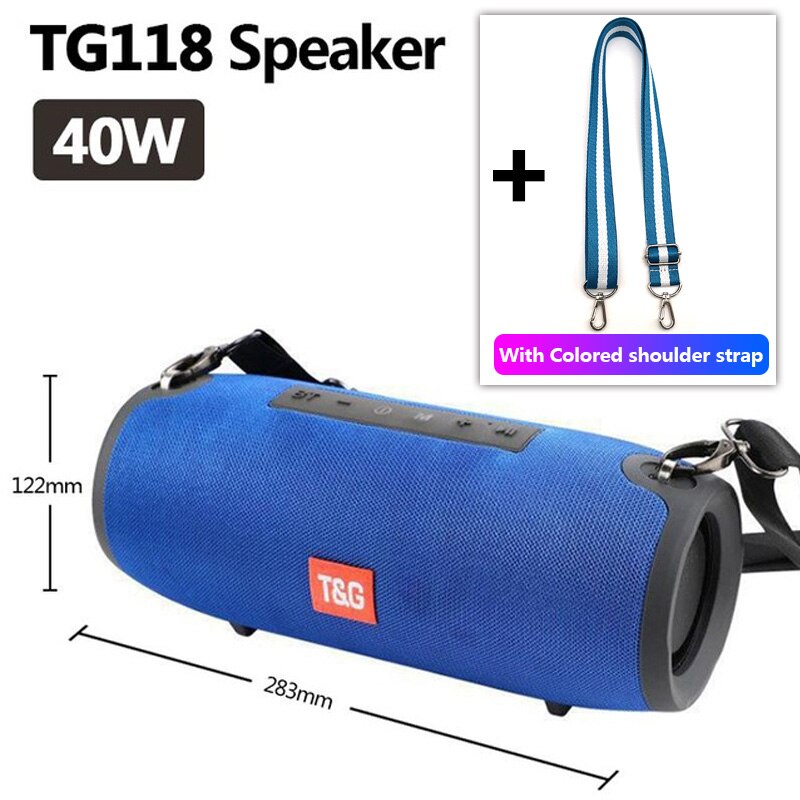 TG118 Really 40W Bluetooth Speaker Portable Column Music Player Sound System Boom Box with FM Radio TF Subwoofer Double: TG118 Blue