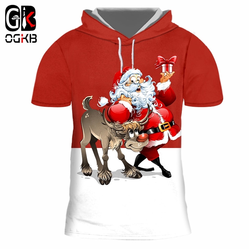Ogkb herre julemåne mønster hættetrøje 3d trykt dejlig julemand og tyr tøj mande afslappet t-shirt