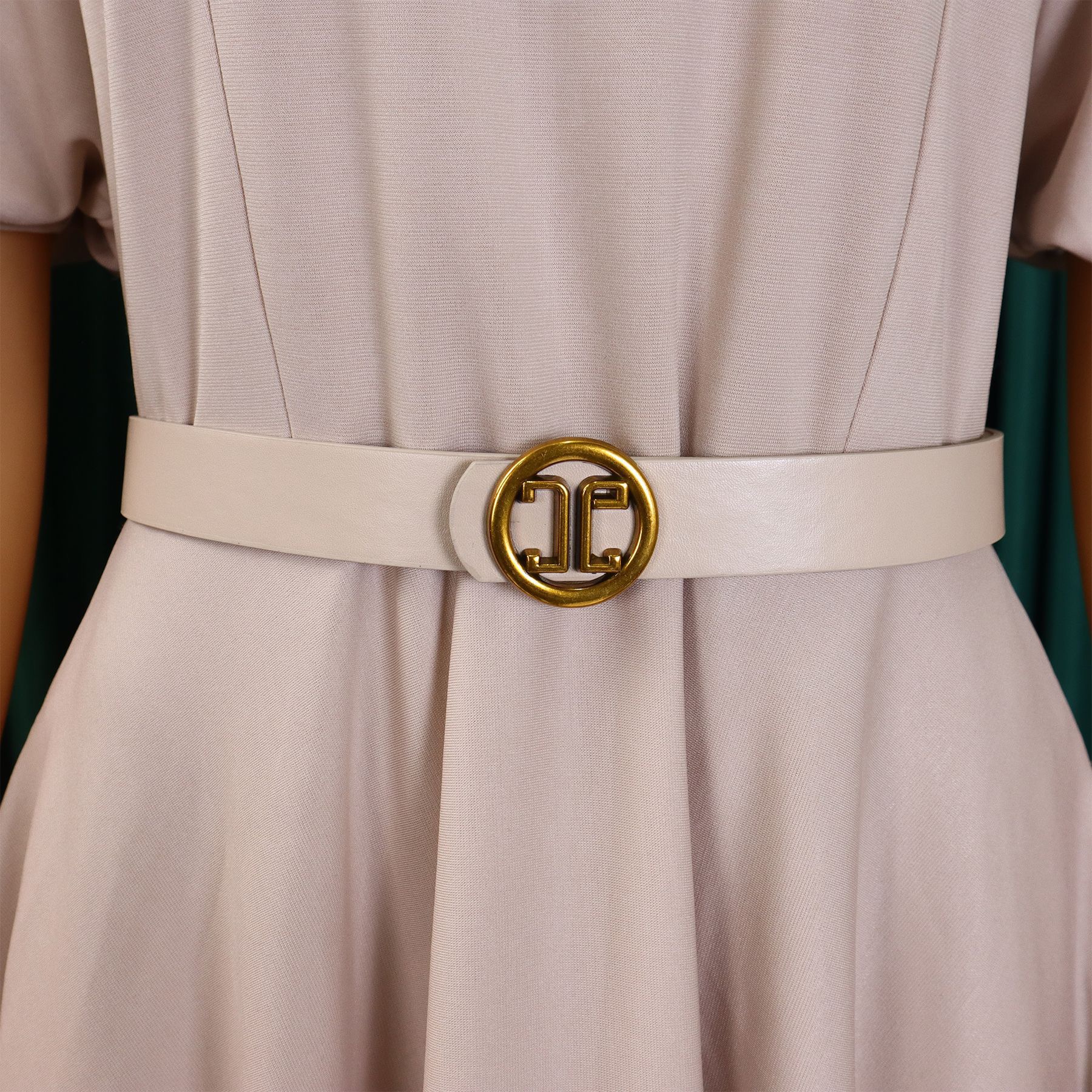 Elegante kantoorjurk voor dames Professionele O-hals met korte mouwen, riem, getailleerde A-lijn, halfhoge kuit, formele zakelijke werkjurk Midi Nieuw