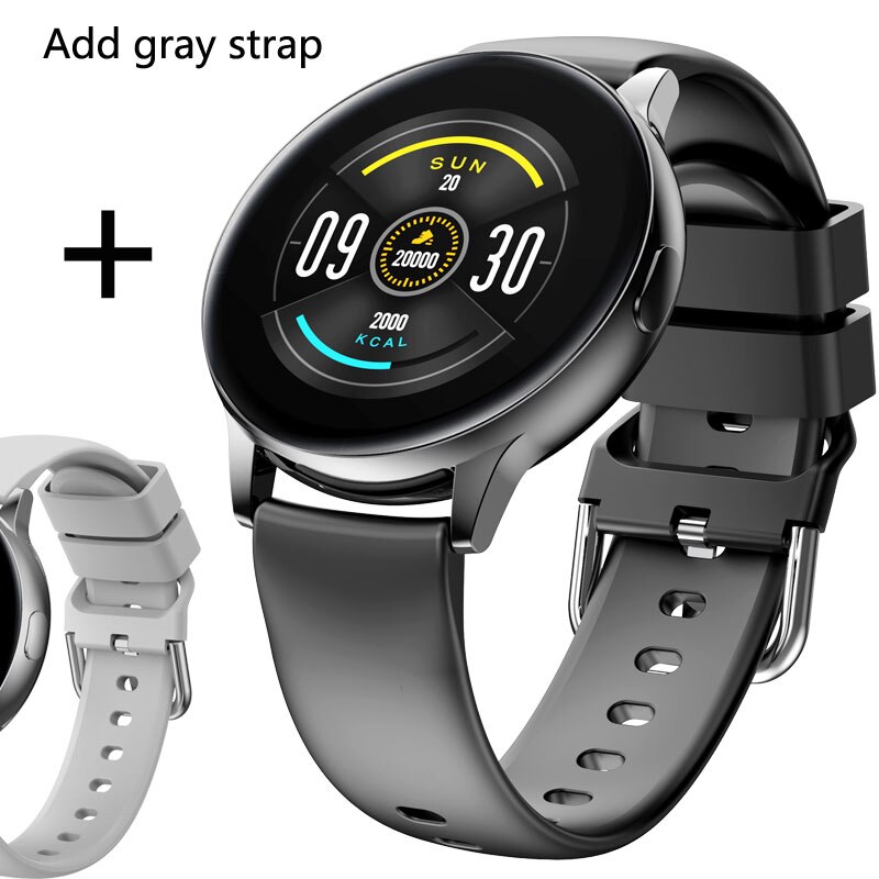 Smartwatch Men Women - Full Touch Heart Rate Blood Pressure Monitor - Fitness Tracker for Android iOS: Black with a gray strap