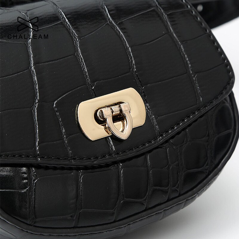 Women Crocodile Pattern Small PU Leather Waist Bag Female Heart Clasp Detachable Simple Mini Belt Bags Black Fanny Pack 389