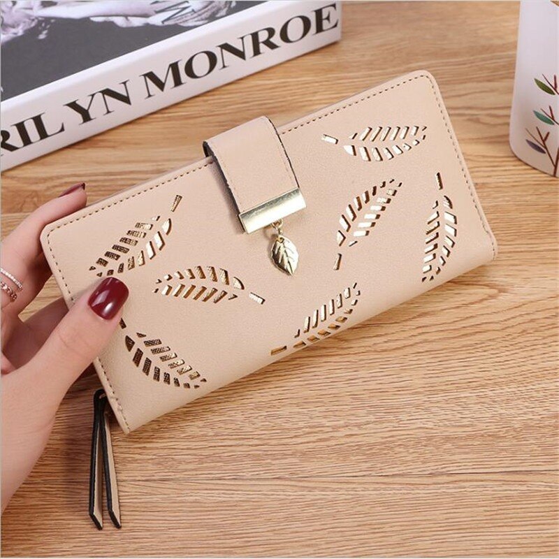 Shoelace Style Pocket Long Wallet PU Leather Multi-functional Wallet Women Coin Purse Card Holders Clutch Female Wallets Purse: B Apricot