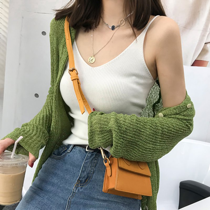Women Retro V Neck Sleeveless Solid Knitted Tank Top