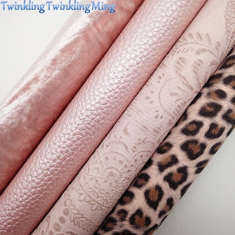 Tissu à paillettes roses, Faux daim léopard, feuilles de cuir synthétiques, tissu velours pour nœud A4 21x29CM scintillant Ming XM799