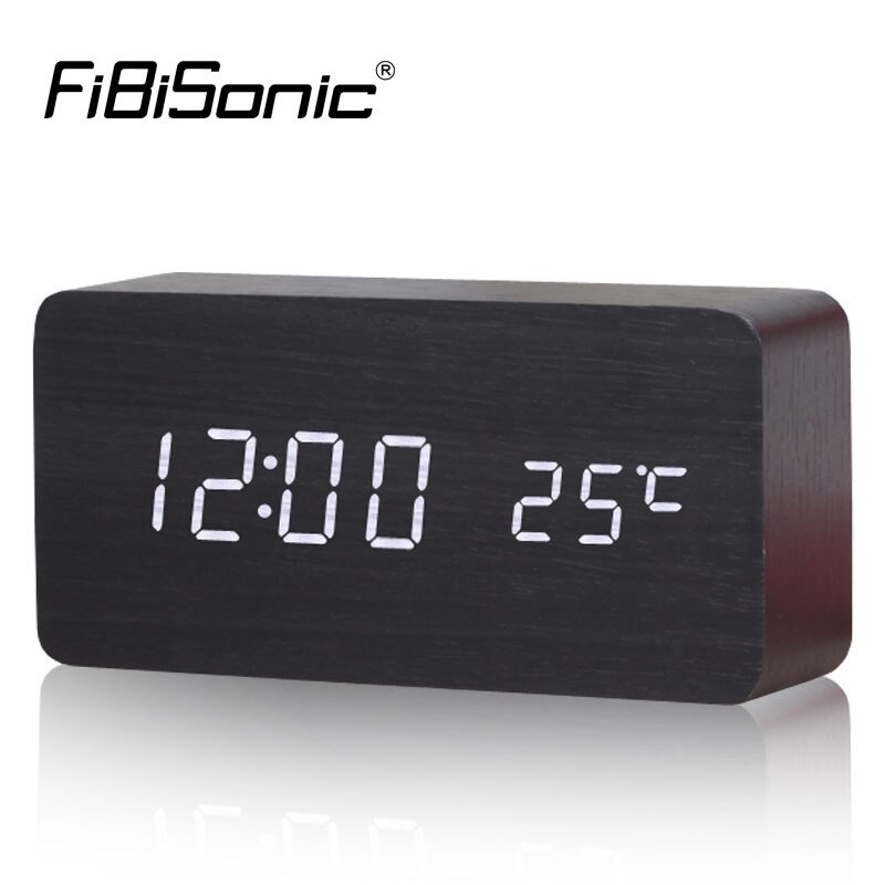 Houten houten klok, digitale klok, elektronische klok en kosten multi-color FiBiSonic wekker met thermometer