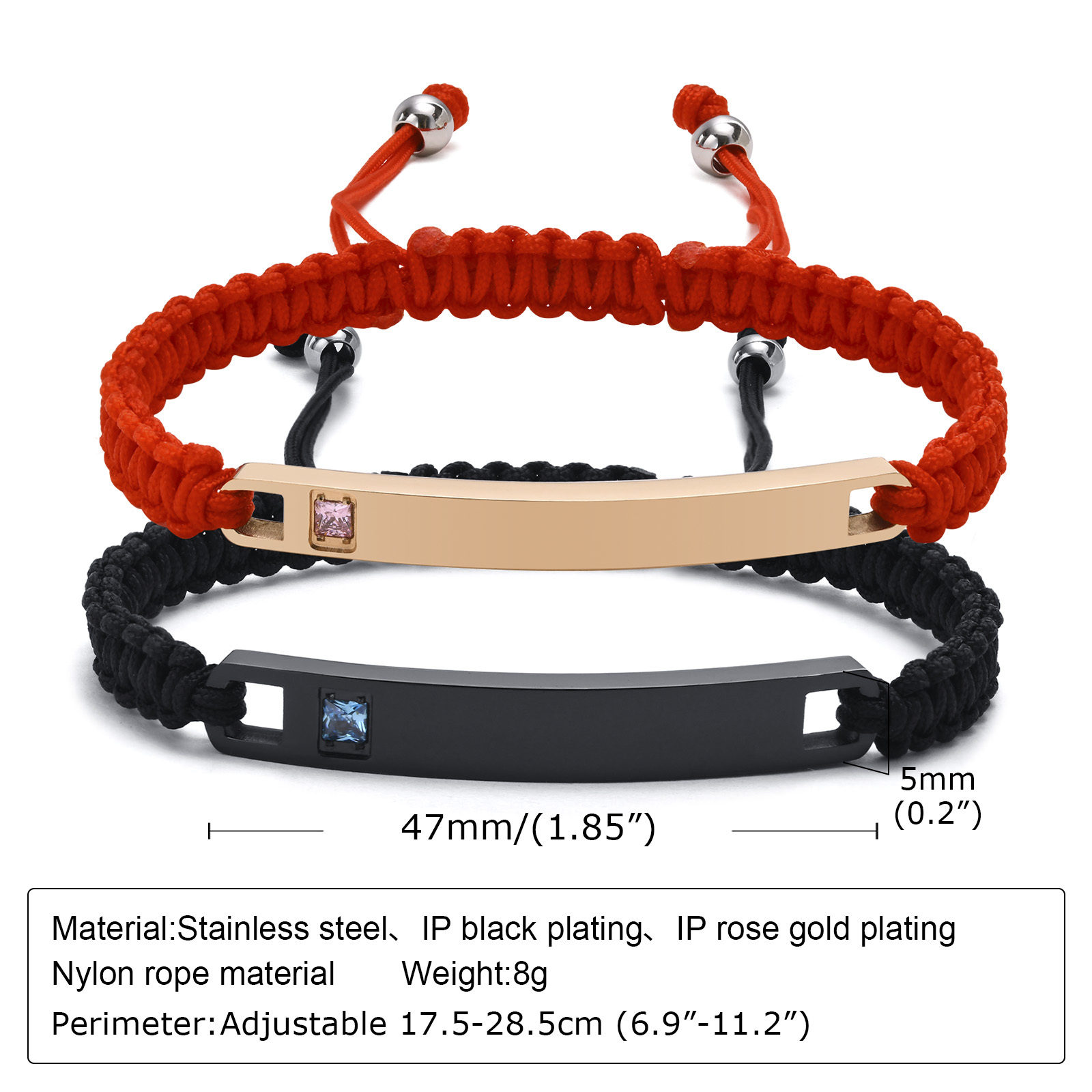 Vnox braccialetto coppia ID in acciaio inossidabile personalizzato gratuito per donna uomo, amanti della catena in corda intrecciata fatti a mano regolabili gioielli regalo BFF