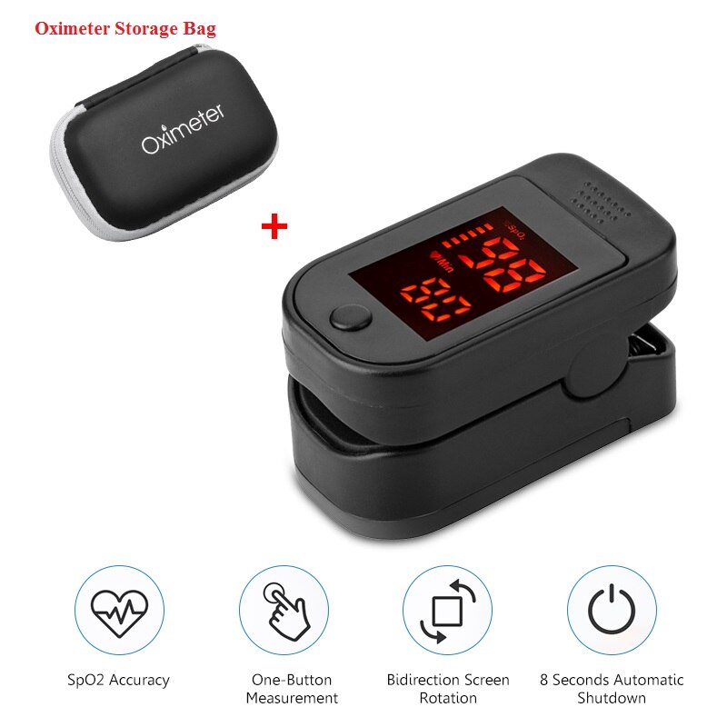 Portable Finger Pulse Oxygen Saturation Monitor Blood Oximeter Finger Oximeter Home family Pulse Oxymeter Pulse oximetro: oximeter with bag