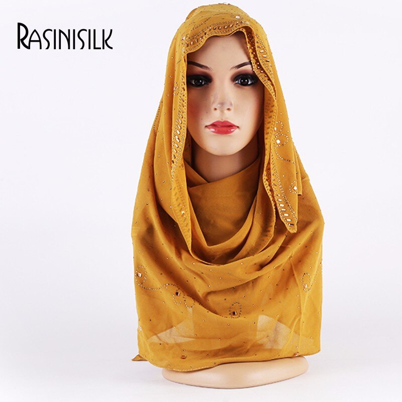 en promo | Promo! Foulard musulman en mousseline de soie pour femmes | Écharpe supérieure avec des strass et des diamants scintillants, écharpe longue et châle, foulard de style islamique malaisien