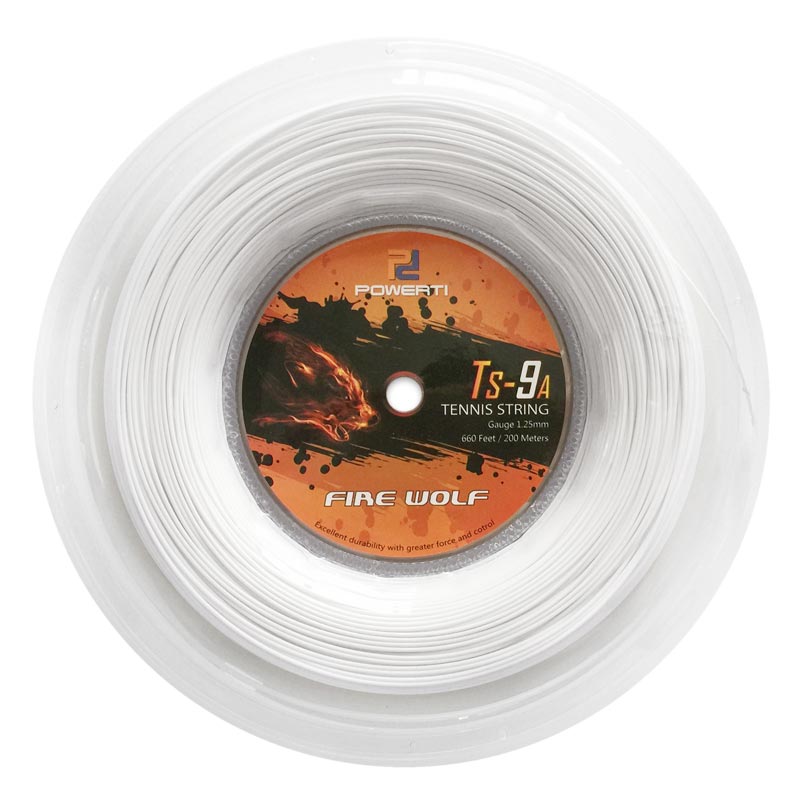 POWERTI 200m Reel Fire Wolf Poly Tennis String 1.25mm Sport Durable Training Round Tennis String TS-9A: white