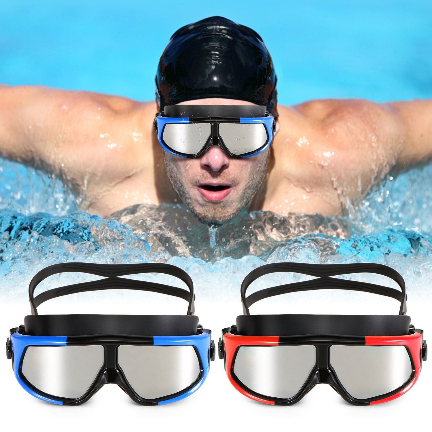 Professionele Zwembril Vrouwen Mannen Verstelbare Anti-Fog Wide View Zwembril Voor Volwassenen