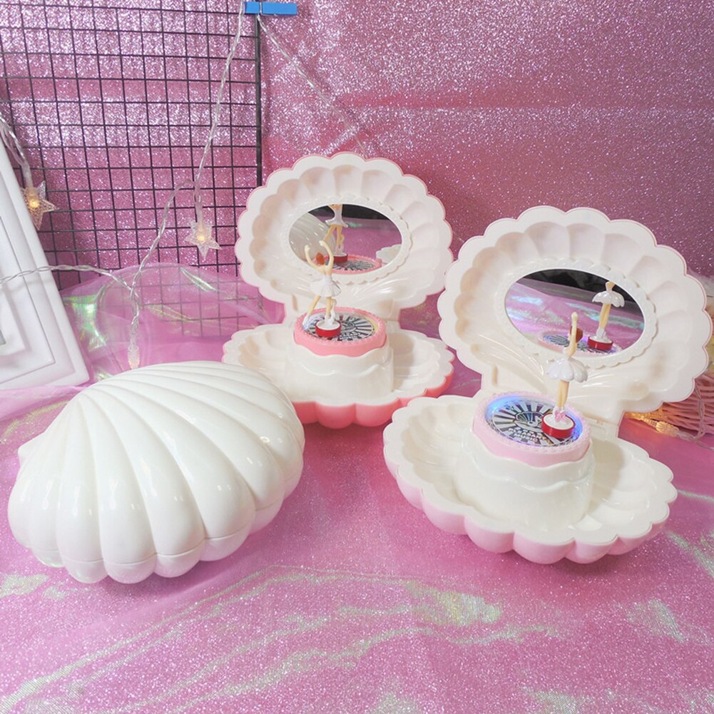 Pink Shell Shaped Rotating Girl LED Flashing Music Box Musical Toy shell Music baby room decoration Unisex Xmas home decor