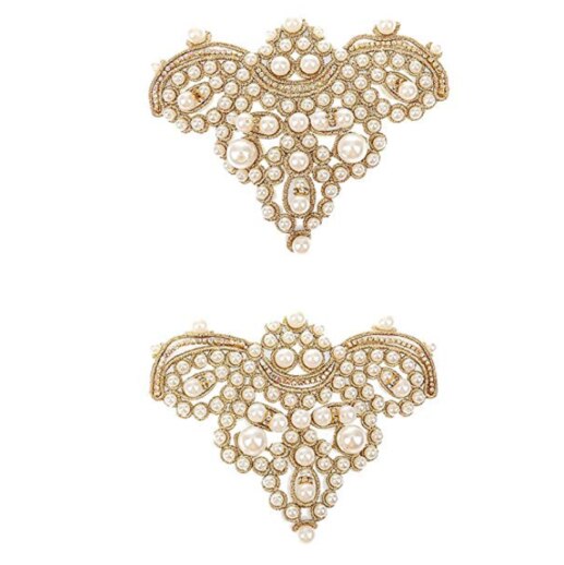 2 Stuks Parel Bloem Schoen Clip Met Strass Ijzer Op Parel Patch Badge Applique: Default Title
