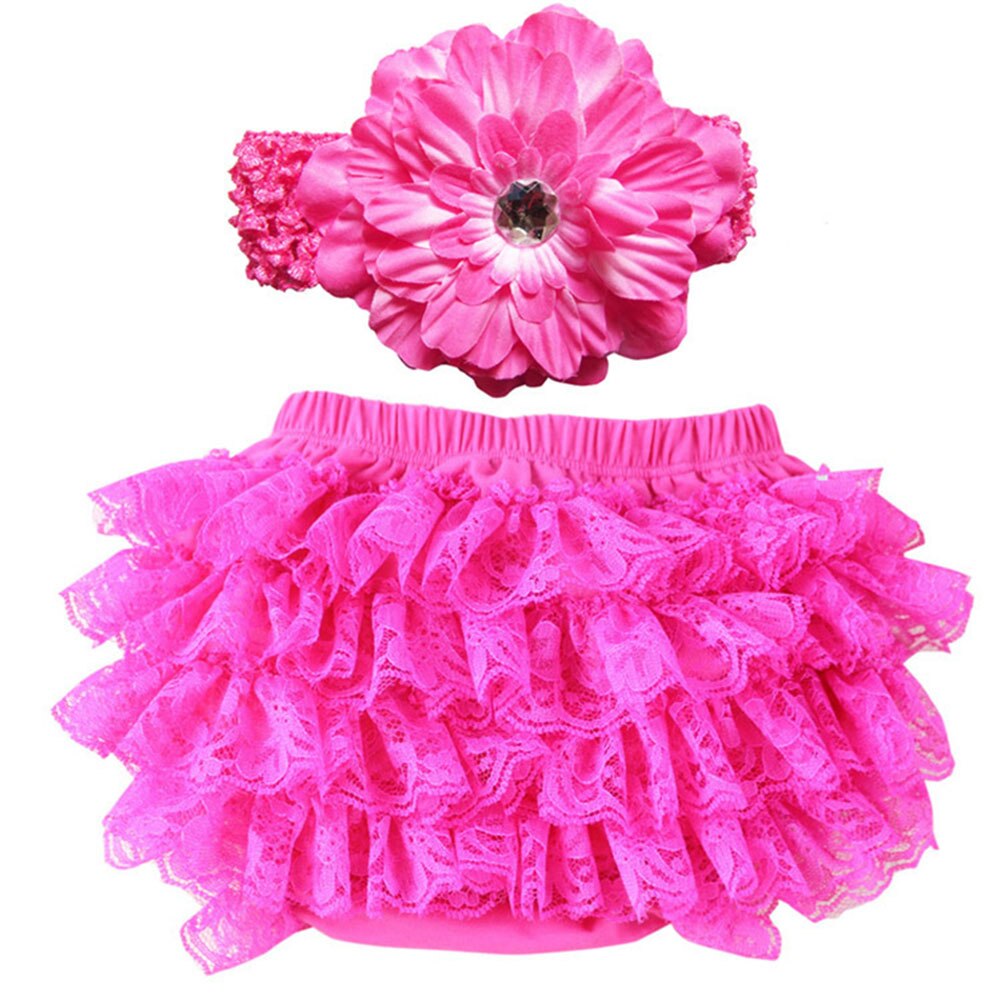 Cute Baby Girl Bloomers Diaper Cover Headband Set Newborn Ruffle Panties Lace Infant Shorts NSV775: Rose / 24M