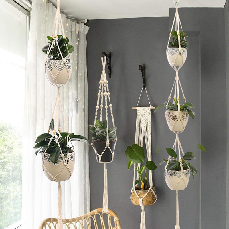 Hangende Plant Handgemaakte Macrame Plant Hanger Bloempot Plantenbak Hanger Muur Decor Binnenplaats Tuin Hangende Plantenbak Hangende Mand