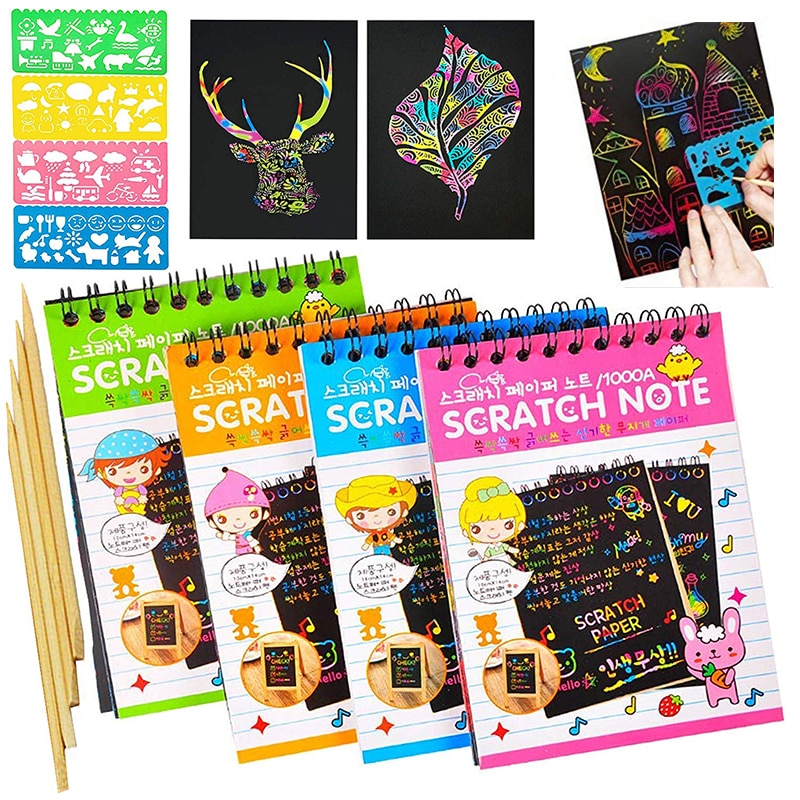 Magic Kleurrijke Tekening Papieren Kaart Rainbow Scratch Art Boek Schrapen Schilderen Kinderen Onderwijs Leren Doodle Scratch Speelgoed