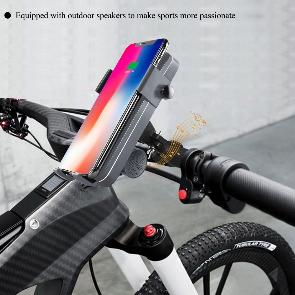 5000 MAh Wireless Charging Multifunction Bicycle Front Light with Power Bank Bike Phone Holder Bracket USB Bluetooth Speaker