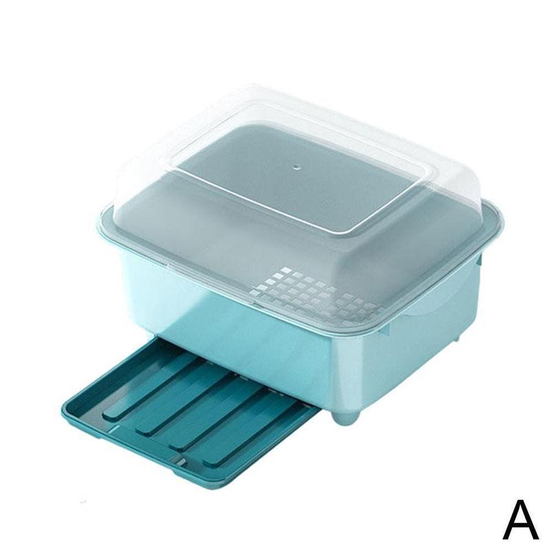 Kitchen Dish Rack Light Storage Box Drain Dish Rack With Lid Cup Plastic Household Rack Cupboard Dish Holder J7Y1: blue