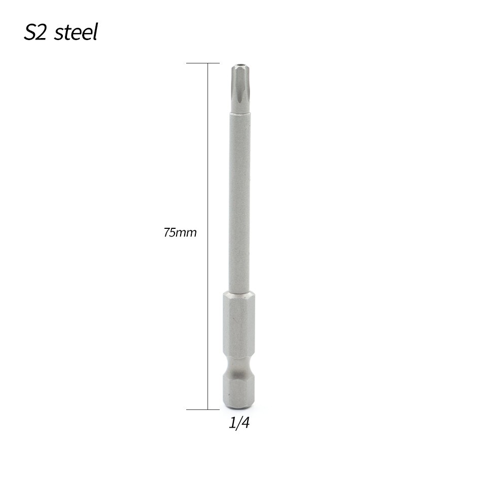 75Mm 1Pcstorx Schroevendraaier Bit S2 Gelegeerd Staal 1/4 "Hexagon Handvat T6-T40 Handleiding Elektrische Schroevendraaier Batch