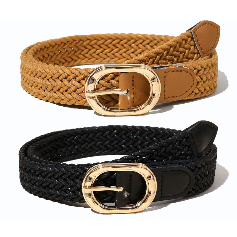 Cinturón trenzado de cuerda de cera para mujer, faja con hebilla dorada de Simple de , accesorios para vestido vaquero Retro gótico, pretina