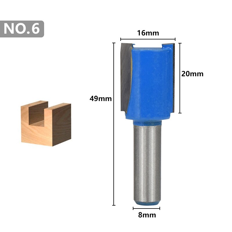 2 räfflor rakt ändfräskantfräsbits 8mm 1/4 skaft volframkarbidfräsbitar trägraveringsbitar flush trimfräsbit: Nr .6