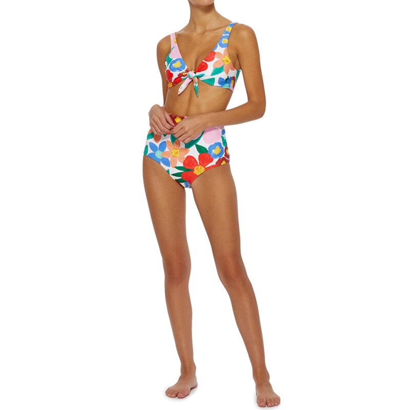 Twee Stukken Pakken Bloemen Sling Met Hoge Taille Bodems Bikini Set Draadloze Vrouwen Zomer Strand Badpak S: Default Title