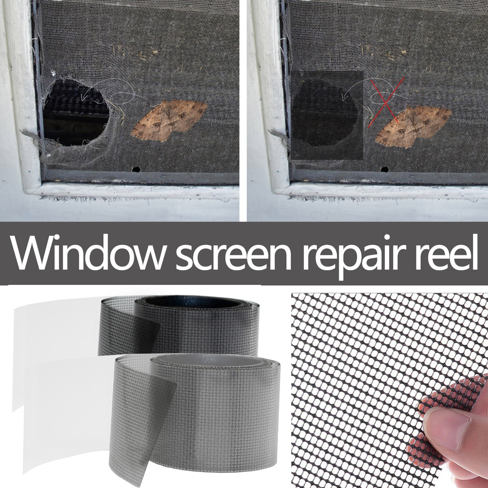 1pc Window Screen Repair Kit Strong Adhesive Waterproof Tape Fiberglass Covering Mesh Repair For Window Screen And Screen Door