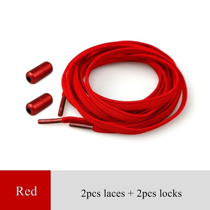 1 paire aluminium métal serrure lacets élastique chaussure lacets spécial pas de cravate lacet pour hommes femmes laçage caoutchouc Zapatillas 20 couleurs: red