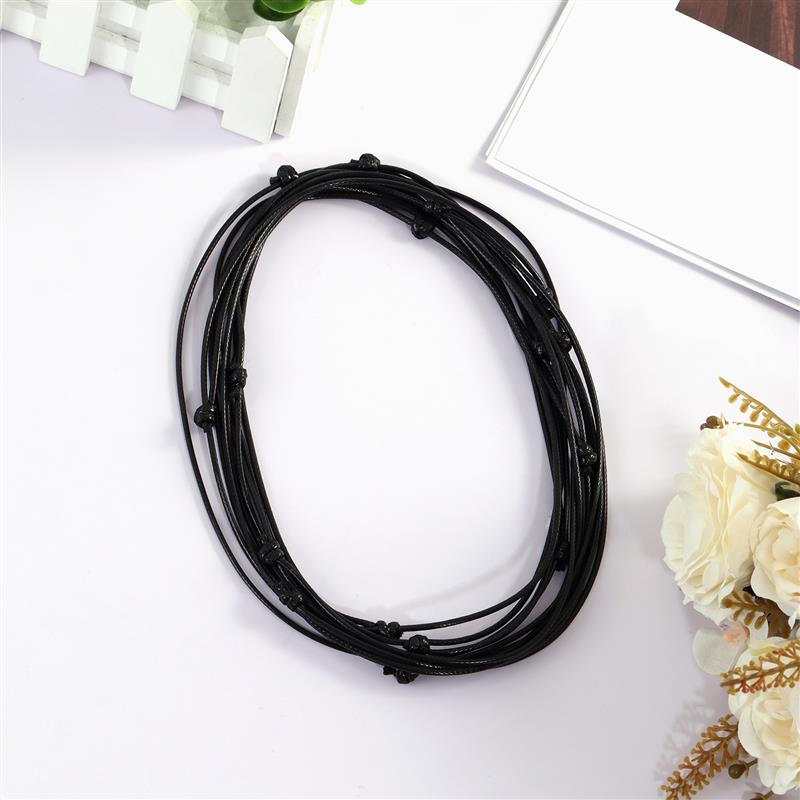Collar de piel auténtica con nudo deslizante, Gargantilla larga ajustable, color negro, 10/50 piezas