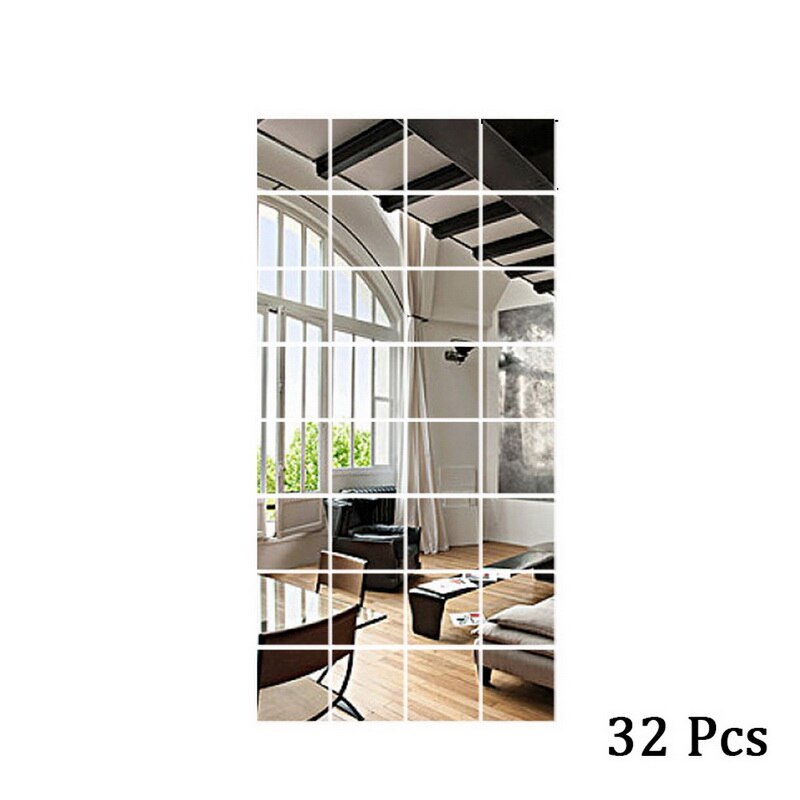 15 x 15cm firkantede speil glassfliser veggklistremerker dekaler mosaikk hjem dårlig stue dekor diy lange vegg speil klistremerker: 32 stk