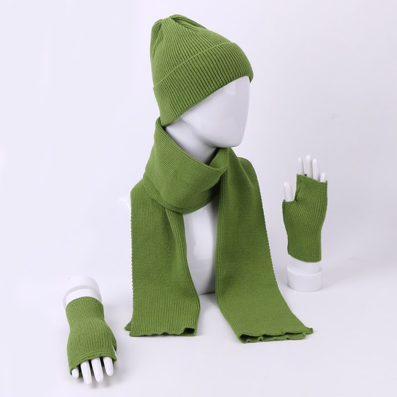 Kvinner vinter kanin hairr hansker skjerf lue tredelt sett kvinnelig strikk utendørs varm hatt caps skullies beanies sett