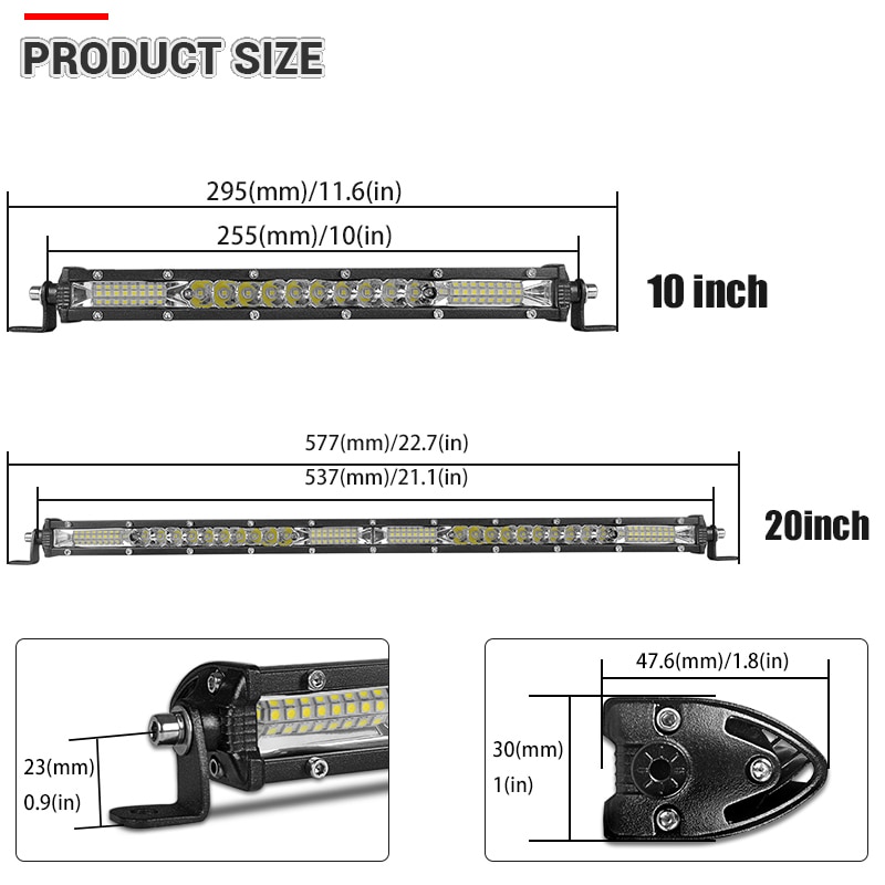 DERI Straight Slim LED Light Bar Single Row 10inch 80W For 4WD SUV ATV 4X4 Off Road LED Work Light Lamp with wire barre led