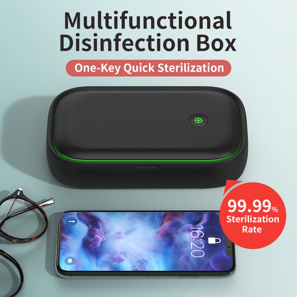 Portable UV Sterilizer Box LED Wireless Charger Disinfection Cabinet Mask Ultraviolet Cleaning Germicidal Sterilization Case
