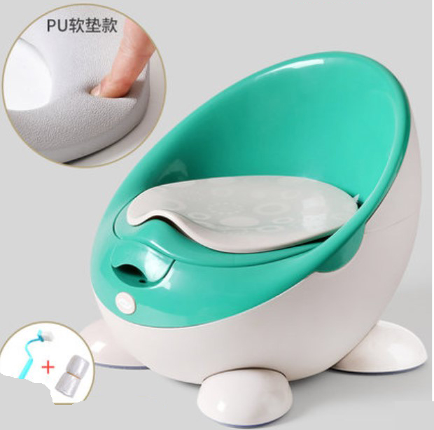 Soft Baby Potty Toilet Training Seat Portable Plastic Infant Potty Trainer Kids Indoor WC Baby Potty For Free Potty Brush: green PU