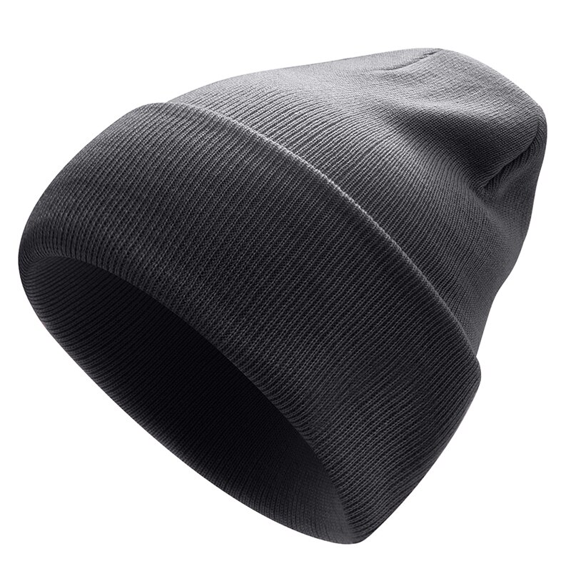 Strikket vinterlue solid varme luer unisex lue fritidshatt for menn kvinner hip-hop vår høst panser voksen skullies: Mørk grå