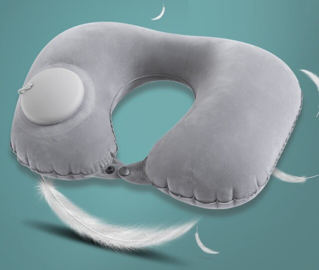 Portable Inflatable U-shaped Pad Travel Pillow Foldable Office Plane Siesta Support Headrest Travel Essential U Pillow: Light Gray