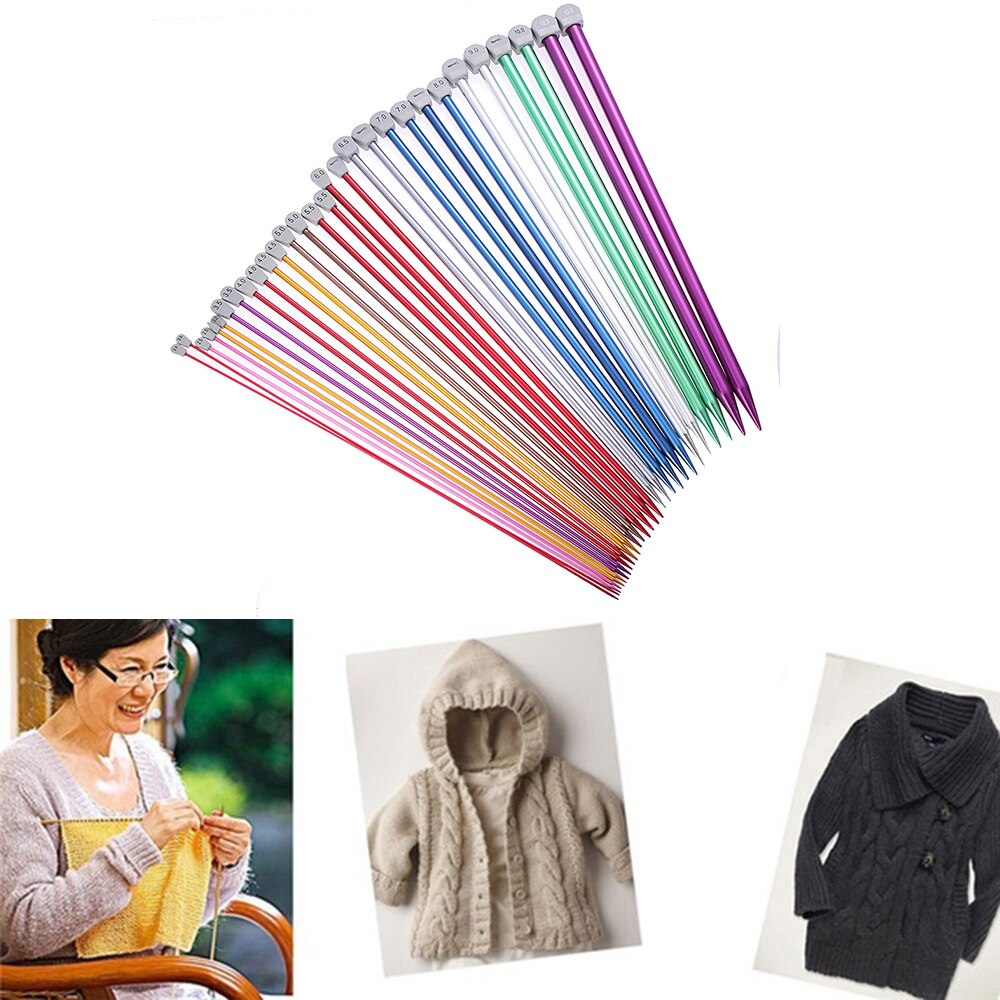 2Pcs/set 35cm Single Pointed Knitting Needles Long Aluminum Straight Pins DIY Weaving Tool Sweater Scarf Needle Pin 2.0-12mm