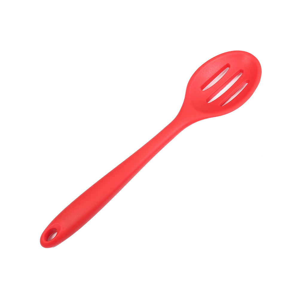 5-13 Pcs Siliconen Koken Tools Keukengerei Set Accessoires Met Opbergdoos Tong Spatel Met Houten Handvat Anti-aanbak kookgerei: Red Slotted Spoon