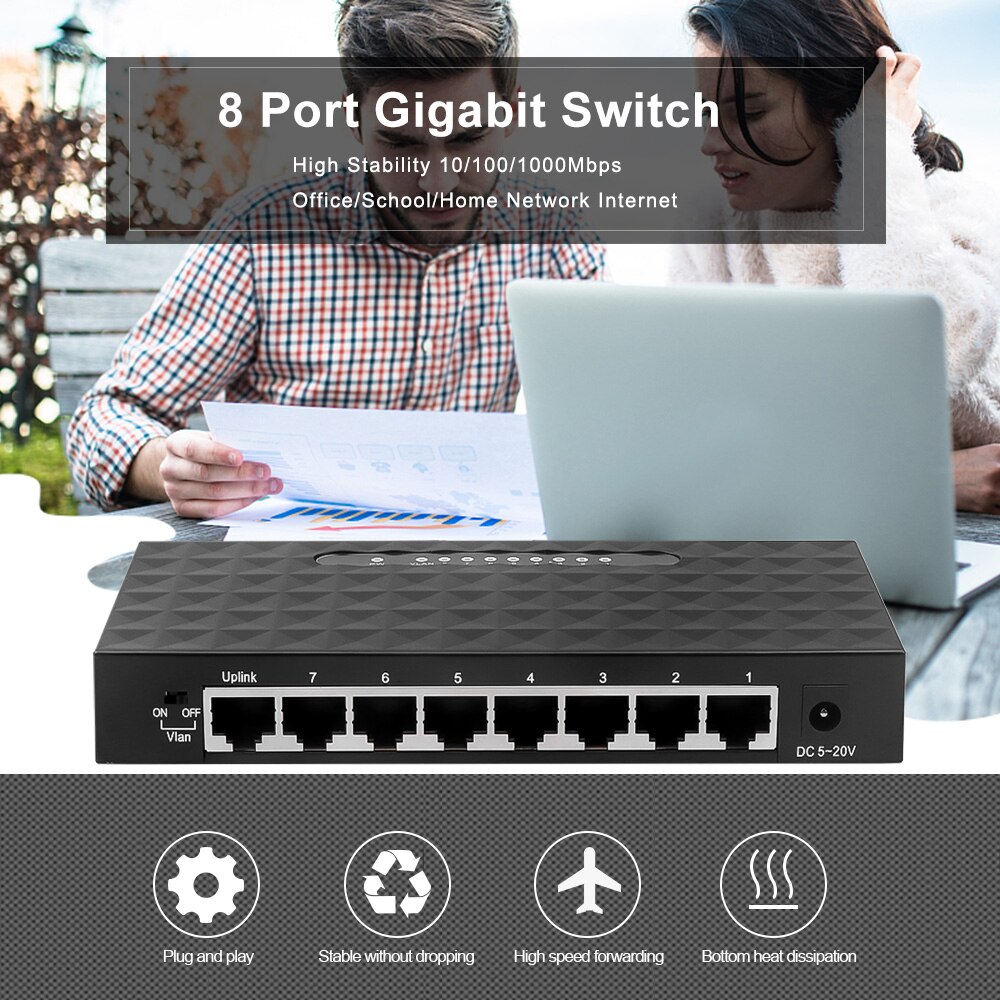 Kebidumei 8 Poorten Netwerk Gigabit Switch 10/100/1000Mbps Fast Ethernet Switcher Lan Hub Full/Half duplex Uitwisseling