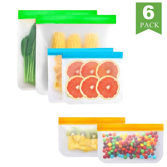 BEEMAN 15pcs Silicone Food Bag Frosted PEVA Reusable Food Storage Bag Top Leak-Proof Food Freezer Bag Kitchen Fresh-Keeping Bag: 6 pieces mix