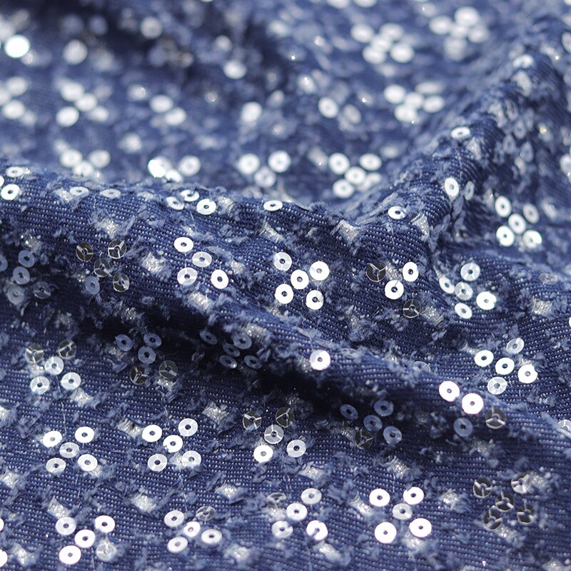 High-end embroidered denim dress sequin fabric