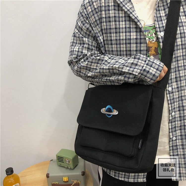 Shopping Bags Women Canvas Printed Harajuku Simple Students Casual Flap All-match Single-shoulder Korean Daily Chic Ulzzang Bag: 5 no pendant