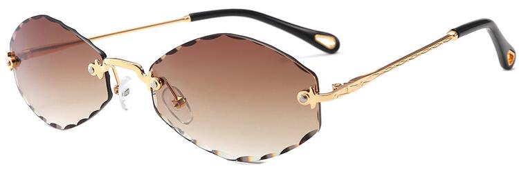 Populaire Kleine Randloze Zonnebril Dames Luxe 90 S Vintage Paars Ovale Zonnebril Man Oculos De Sol: C4 tea tea