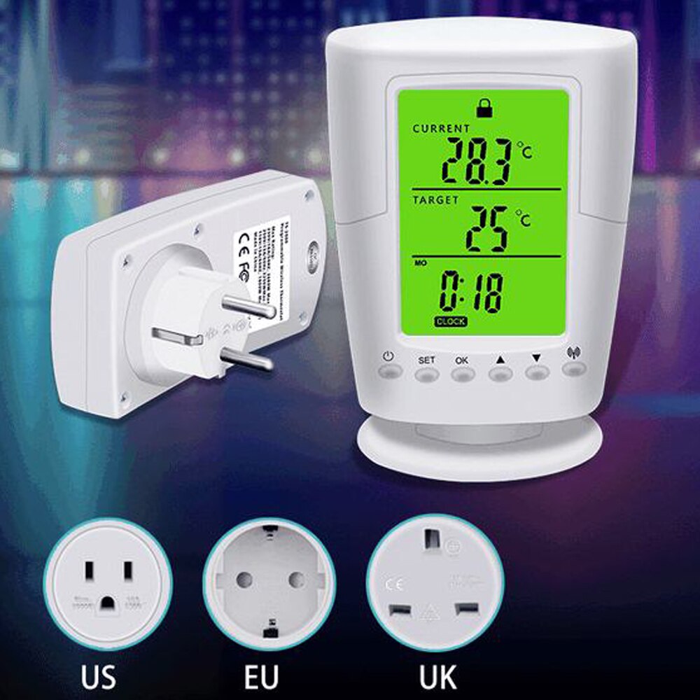 TS-2000 Auto LCD Display Thermostat Socket Programmable Green Backlight Home Smart Life Wireless Thermostats Outlet US/EU/UK