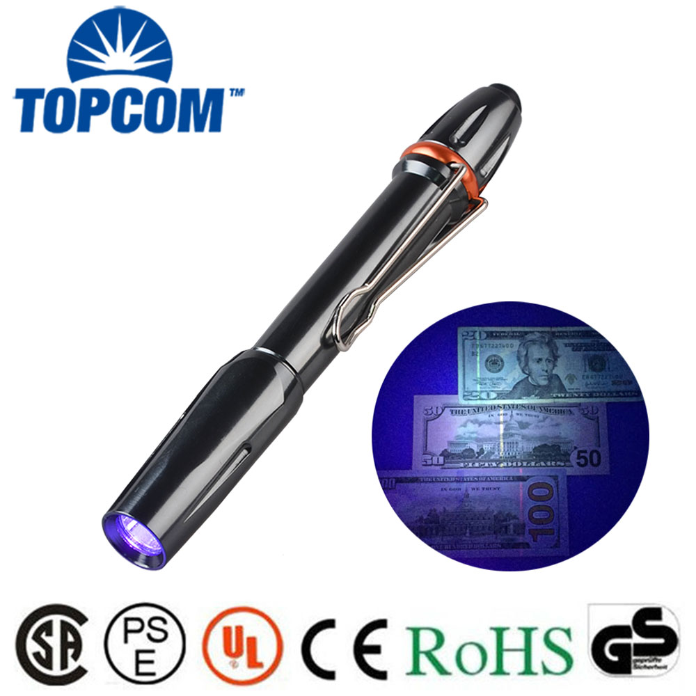 TopCom Pocket Pen Light 365nm 3W LED Ultraviolet Lamp UV Black Light Torch Pen Flashlight