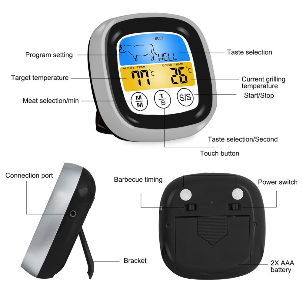 Voedsel Koken Bluetooth Draadloze Bbq Thermometer Met Zes Probes En Timer Voor Oven Vlees Grill Gratis App Controle